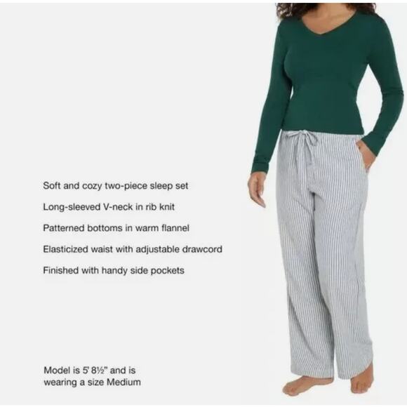 Gap Ladies Flannel Sea Moss Stripe Pajama Set Medium NEW - Picture 3 of 8